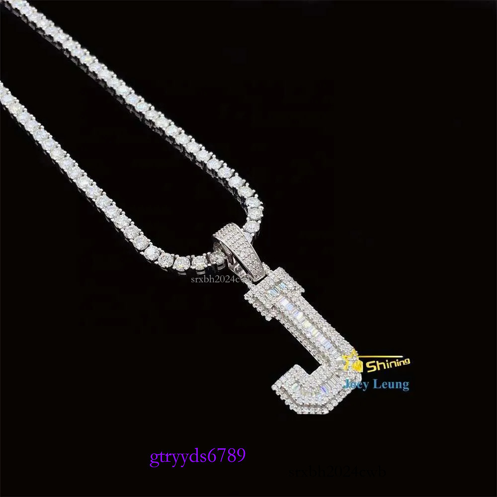 Gra Certificate Sterg Sier Hip Hop Jewelry Mossinate Iced Out Tennis Necklace Initial Letter Custom Moissanite Pendant