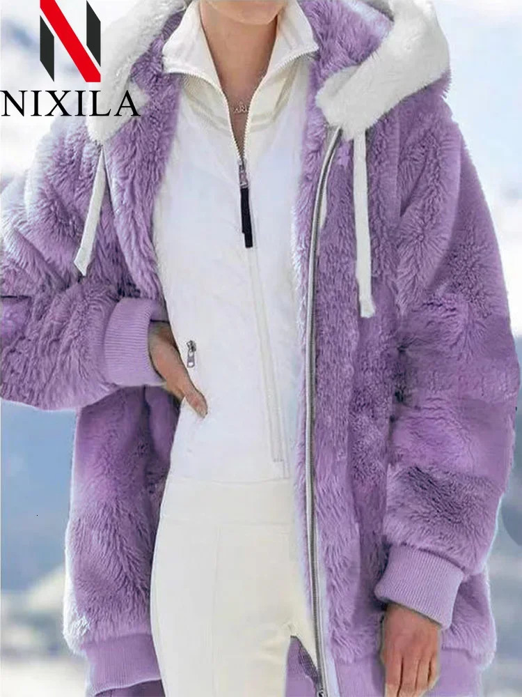 In Spring Autumn Loose Plush Zipper Hooded Jacket Womens Coats and Jackets Pink Clothes Winter Tops 241108
