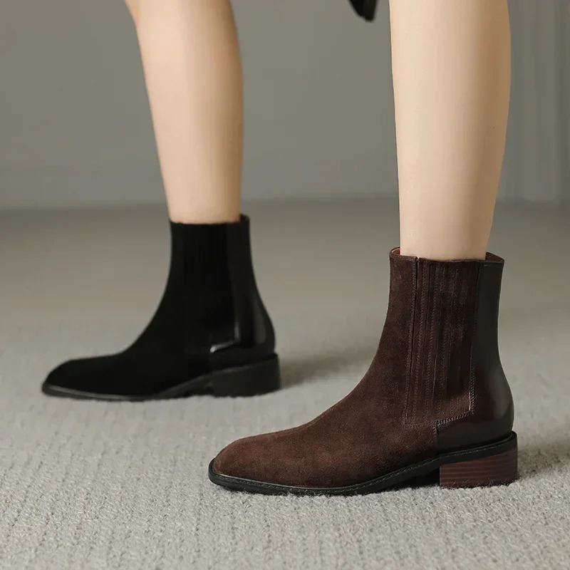 2024 Autumn/Winner Childrens Suede Womens Boots Ankle Boots Womens Shoes Retro Chelsea Boots Handmade Shoes Genuine Leather 241115