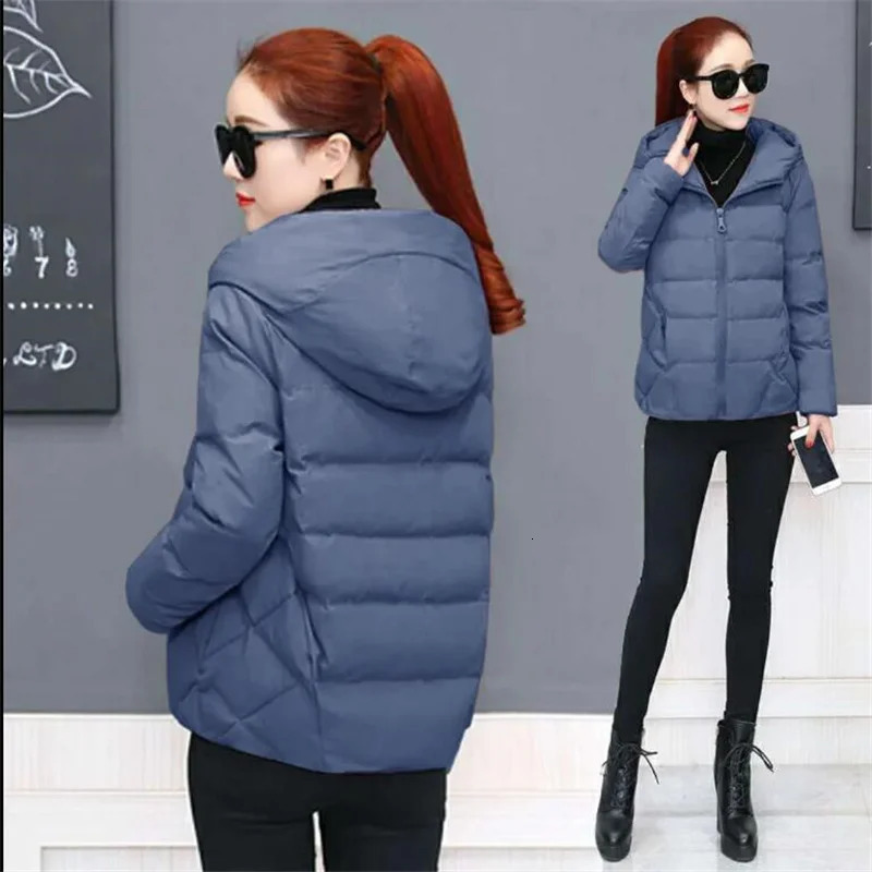 Short Hooded Cotton Jacket Women Parka Coats Autumn Winter Windproof Warm Outwear Solid color Padded 4XL 5XL Zip 241108
