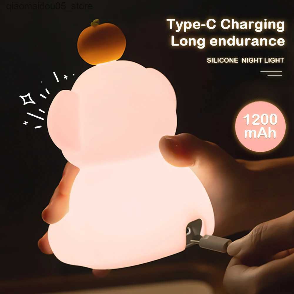 Lamps Shades Cute Elephant Night Light Soft Silicone LED Light with Dimmable USB Charging Timer Sleep Light Used for Bedroom Decoration Q240416