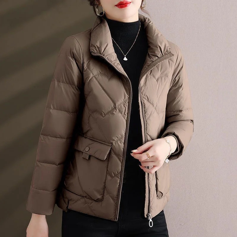Parka Jacket 2024 Autumn Winter Light Thin Down Cotton Coat Femme Standup Collar Casual Short Warm Outerwear Ladies 241108