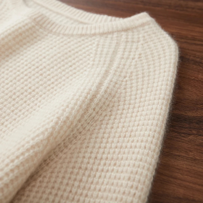 100% pure cashmere sweater mens knitted round neck with floral pattern autumn thick long sleeved solid color clothing 241115