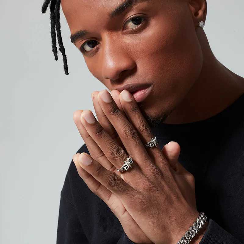 Vintage Six Star Ring Mens Silver Punk Gothic Adjustable Open Stone Ring Handmade Neutral Jewelry Accessories Gift W250417