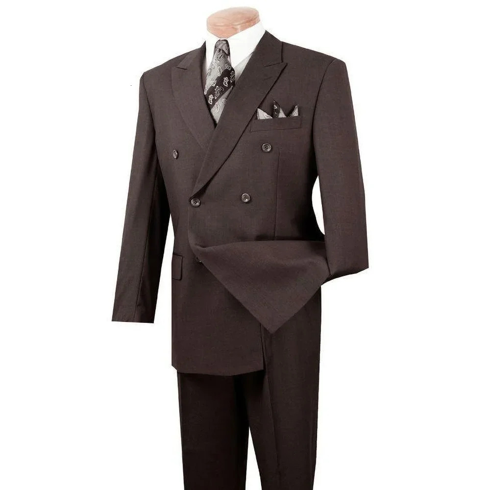 Highend Brown Men Suit 2 Pieces BlazerPants Elegant Lapel Double Breasted Gentleman Fashion Prom Party Wedding Set 241115