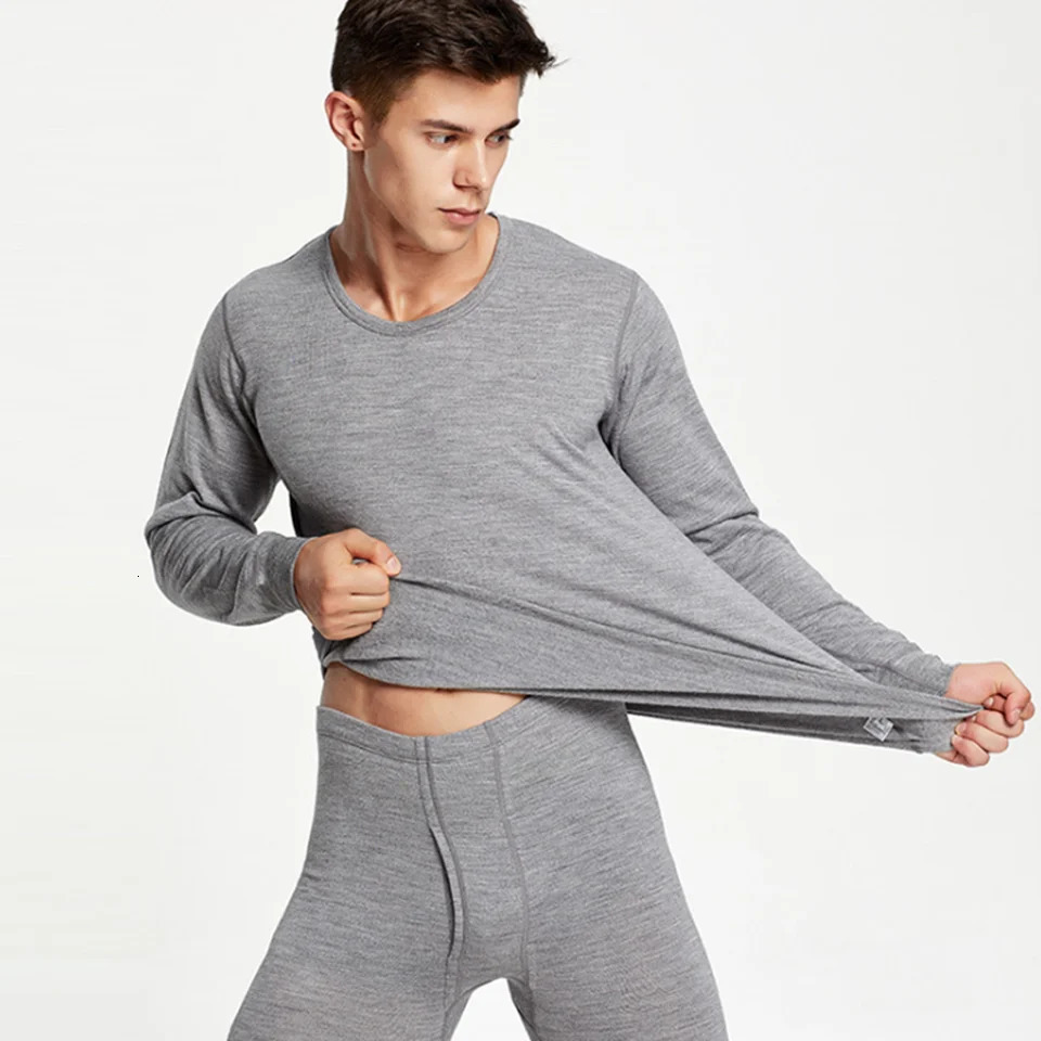 100% Merino wool base layer mens underwear womens set sexy underwear set womens warm winter clothing mens set 241115