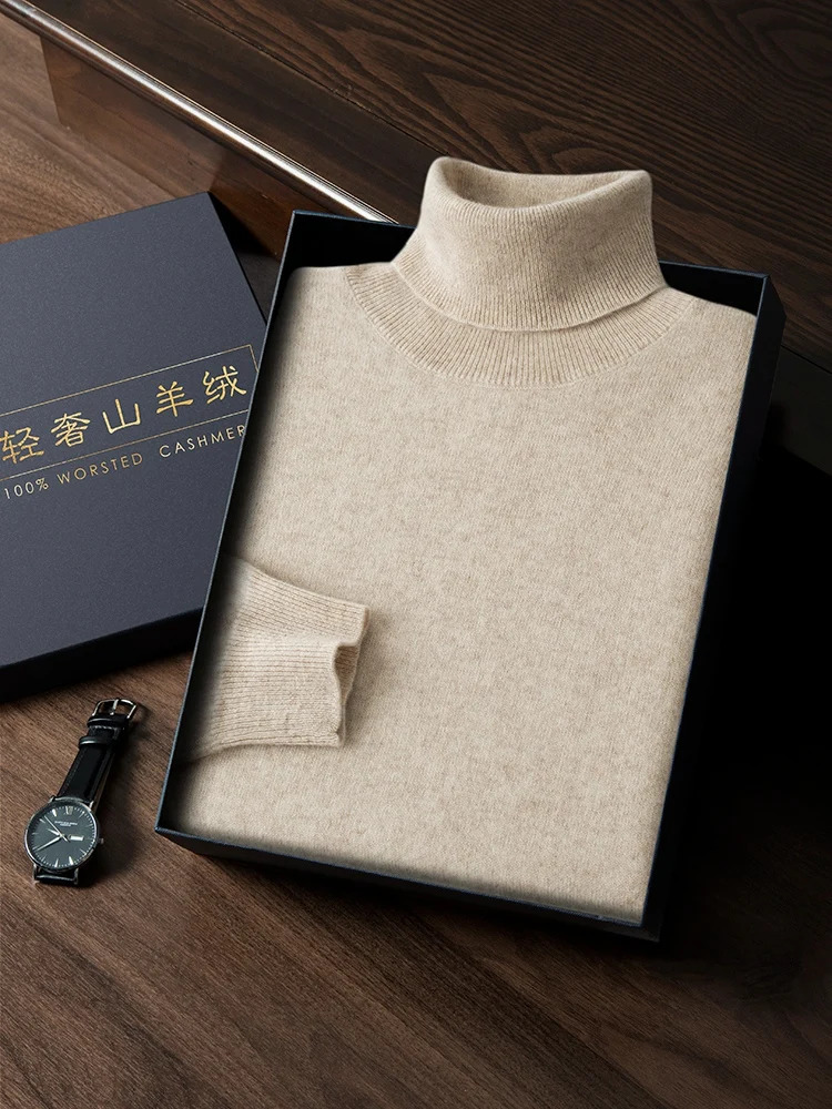 Choose Mens Turtle Neck Cashmere 100% Knitted Sweater Basic Solid Intelligent Leisure Jumping Top Autumn Winter 241115