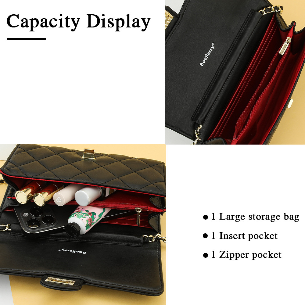 Womens handbag new Baellerry Korean version Lingge multi card single shoulder crossbody bag fashionable buckle wallet for women