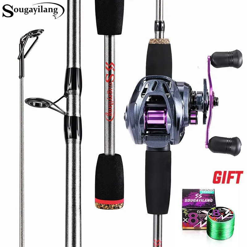 Sougayilang Fishing Rod Combo 17m Carbon Fiber Casting and Baitcasting Reel with Free Pe Line As Gift Max Drag 8kg for Bass 241115