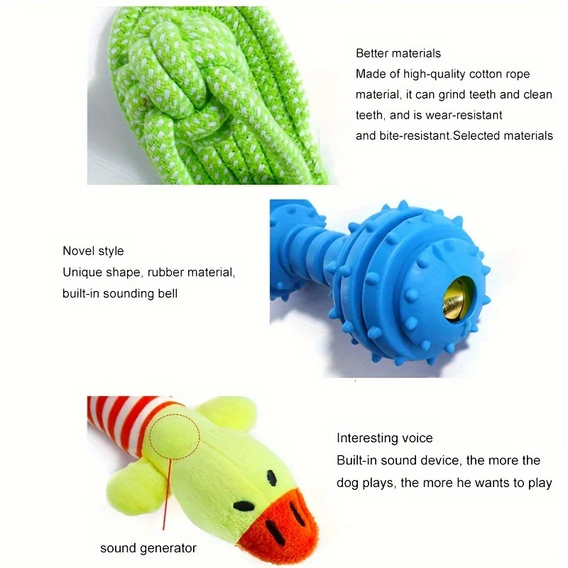 10pcs Large Dog Toy Set Durable Cotton Blend RopeInteractive Chew Toys Teeth Cleaning Ball Squeaky Duck Toy for All Breed Sizes 241115