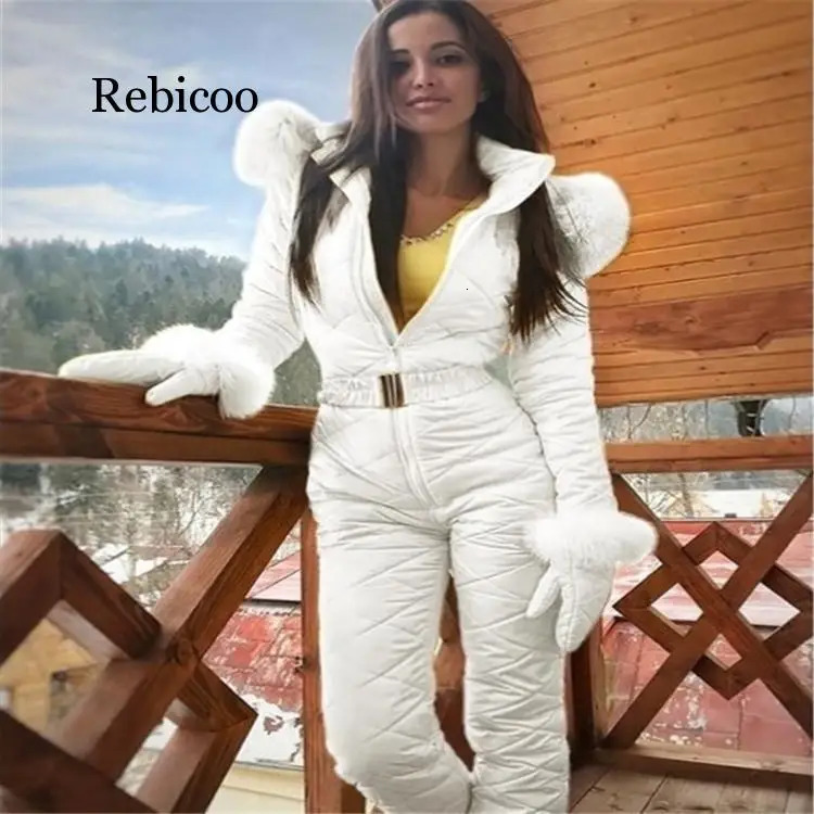 Fleece One Piece Ski Suit Women Snow Overalls Mountain Skiing Jumsuit Super Warm Winter Jacket Pants Breathable Set 241116