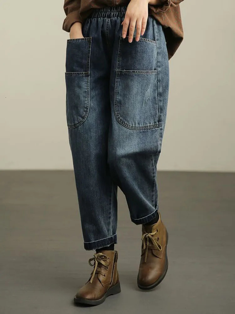 Baggy Hight Waist Harem Jeans Woman Korean Streetwear Ankle Length Denim Pants Spring Fall Vintage Casual Pocket Kot Pantolon 241108