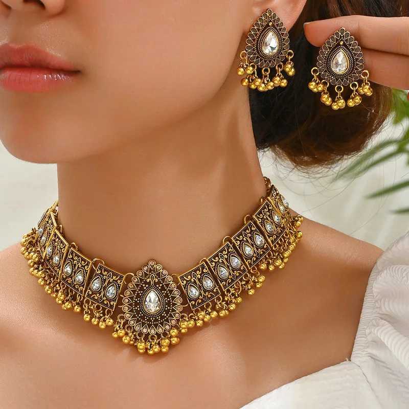 KMVEXO Retro Dubai Indian Tassel Bead Pendant Jewelry Set Used for Colorful Crystal Necklace Earrings African Jewelry Set X241116
