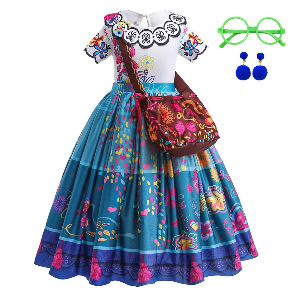 Girls Princess Costume Children Encanto Halloween Swing Flared Clothes Kids Printed Mirabel Cartoon Fantasy Cosplay Dress 312Y 240413