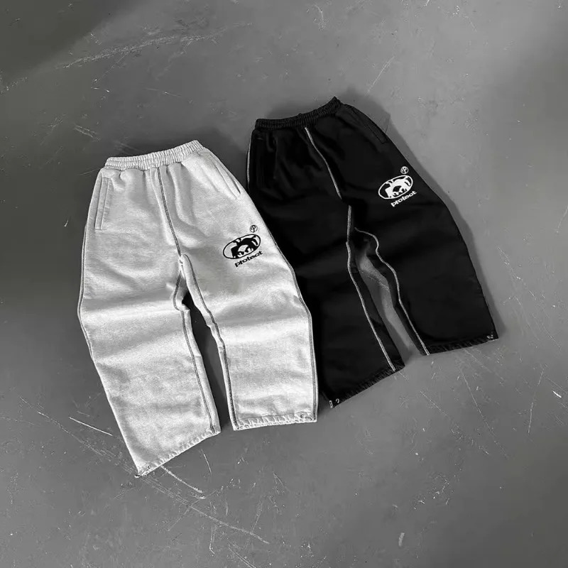 2024 American Retro Sports Pants Hip Hop Letter Printed Loose Drawstring Mens Personalized Y2K Straight 241115