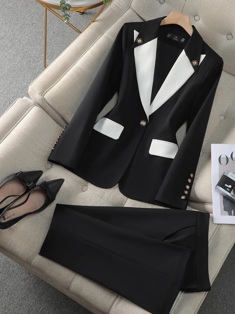 Fashion Red Black Rice Womens Underwear Set 2piece Office Business Work Clothes Formal Jacket and Trouser 241115