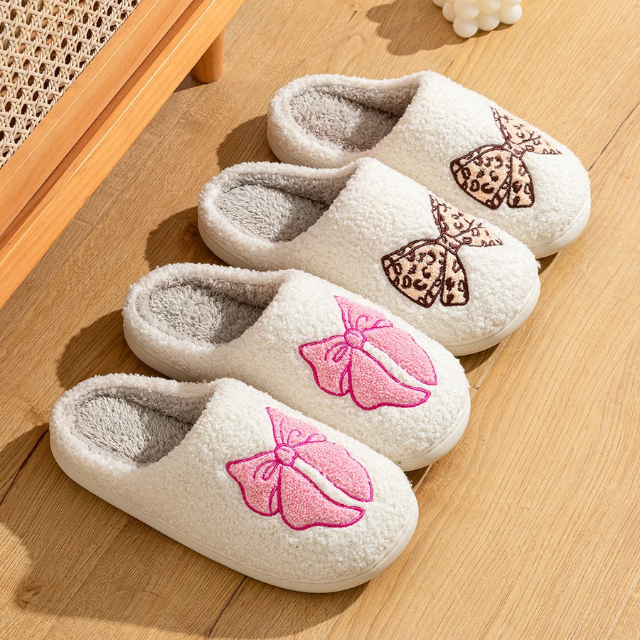 Womens Slippers Winter Indoor Elegant Beauty Bow Home Warm Soft Sole Good Breathability Comfortable Leisure Lady Bedroom Shoes 241115