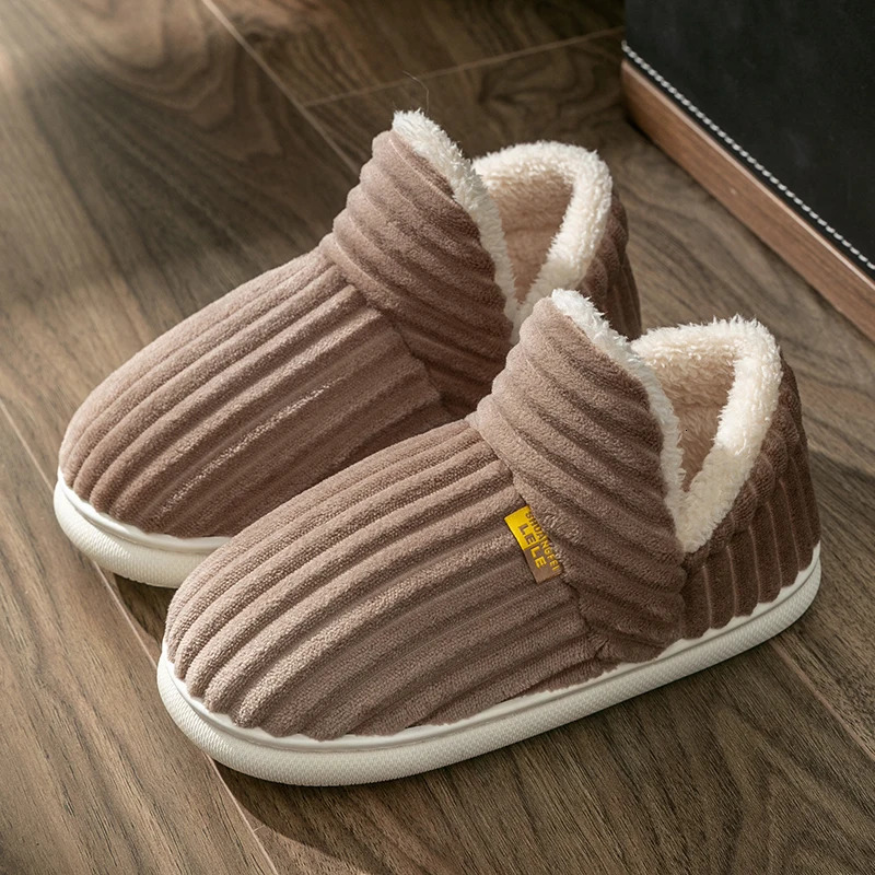 Winter Couple Style Concise Solid Color Wrap Heels Plush Slippers Nonslip Warm Flip Flops Women Men Home Casual Cotton Shoes 241115