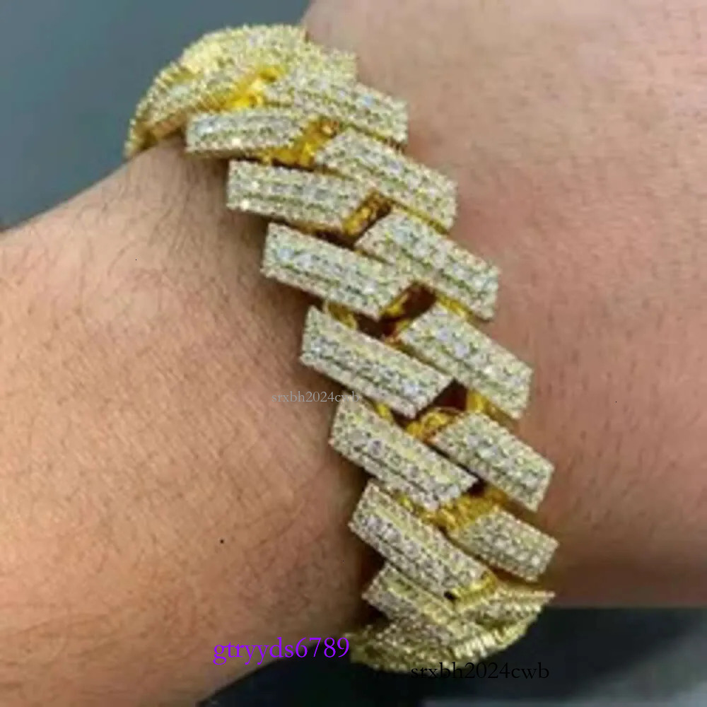 bracelet necklace mossanite Hip Hop Iced Out Jewelry Sterg Sier 20mm 3 Row Prong Setting Vvs Moissanite Men Cuban k Chain Bracelet