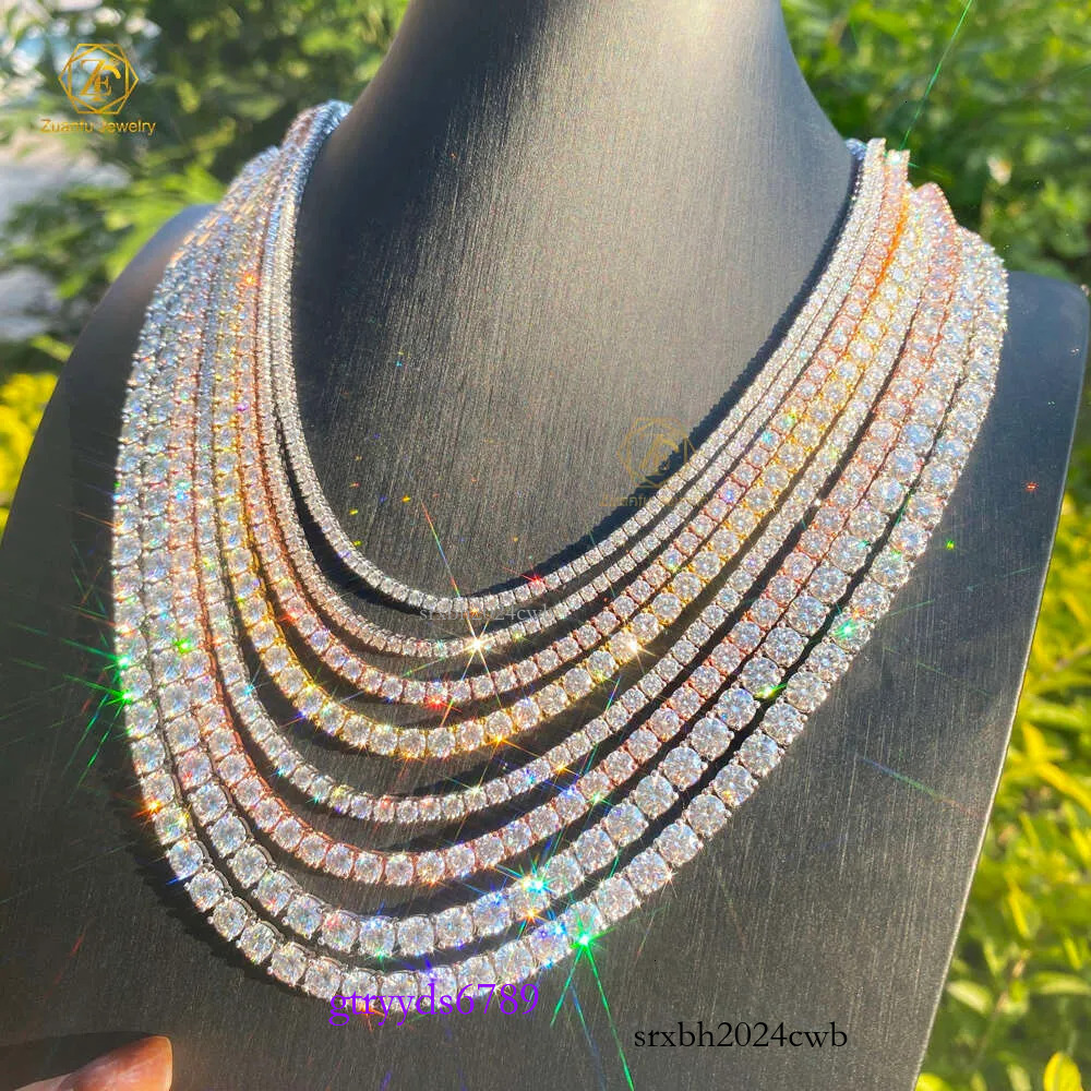 Sier Yellow Gold/Rose Gold Plated 3mm 4mm 5mm 6mm 6.5mm Iced Out Tennis Necklace Moissanite Manufacturer