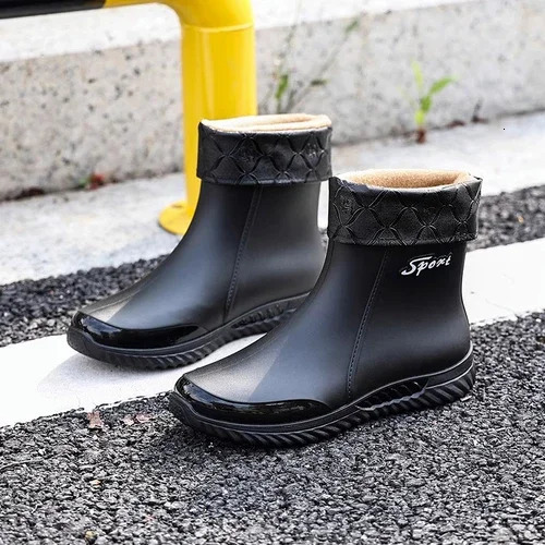 Mens Outdoor Rain Boots Waterproof Non Slip Kitchen Fishing Wearresistant Thick Soled Rubber Shoes Rain Shoes 241115