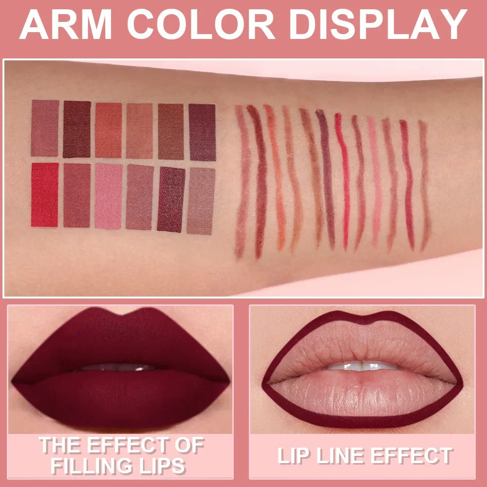 DUNUF 6 Color Lipstick Lip Liner Set Velvet Matte Lip Pencil Waterproof Natural Outline Lip Contour Line Makeup Lipliner Pen 241116