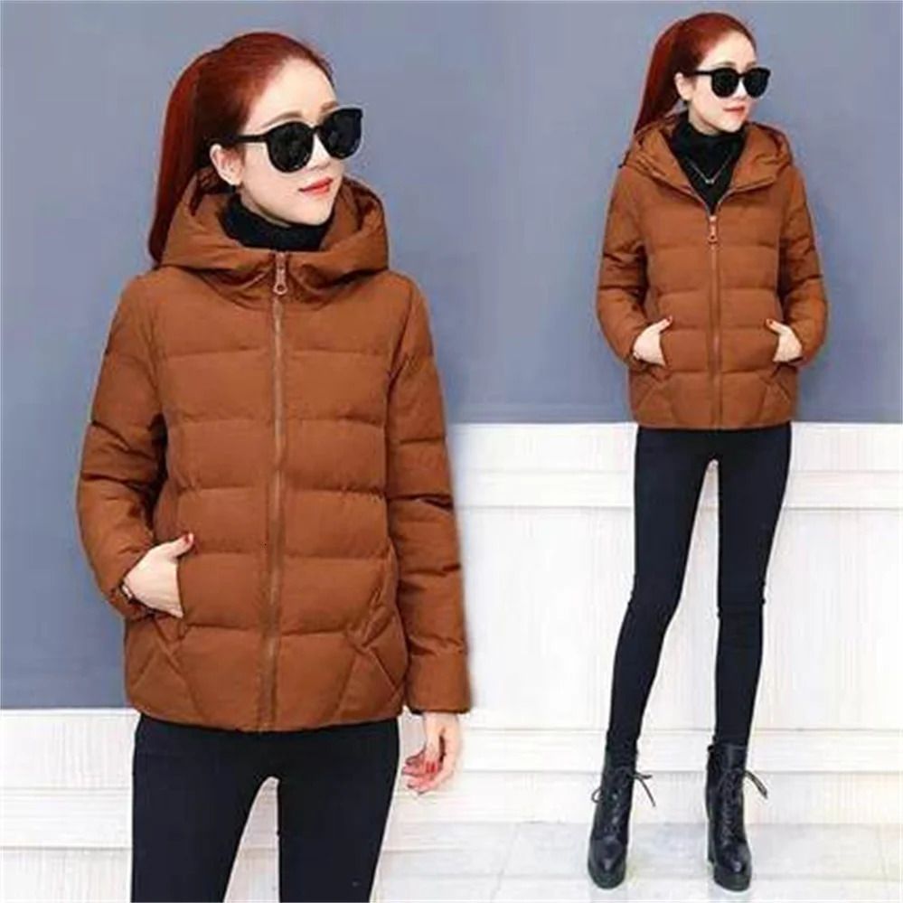 Black Fashion Puffer Coats Winter Hooded Cotton Coat Loose Jacket Short Down Casual Female Outwear 241115
