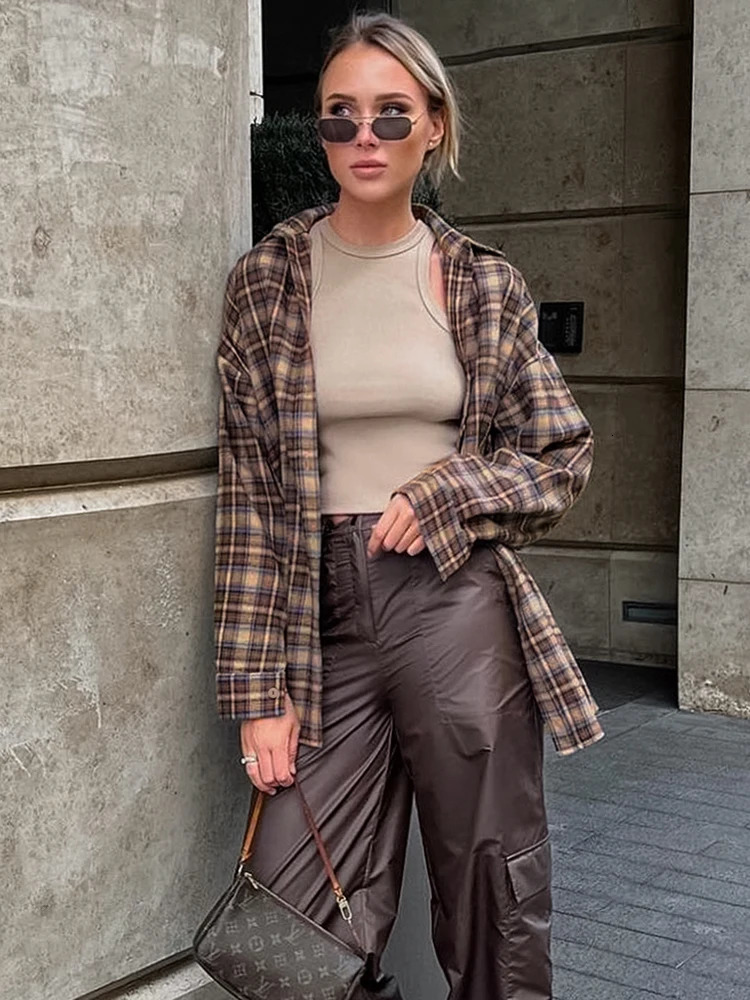 Mnealways18 Retro Plain Shirt Womens Loose Gingham Womens Shirt Spring Button Top Coat Extra Large Long Sleeve Womens Shirt 241115