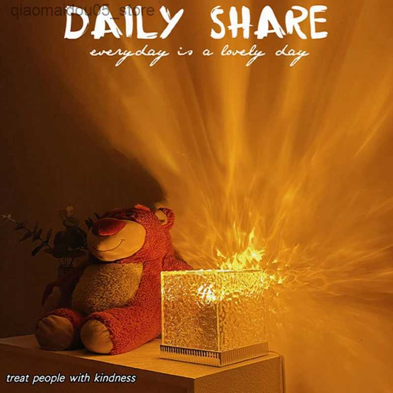 Lamps Shades Water ripple lamp cube table decoration night lamp childrens bedroom atmospheric lighting wave projector desk lamp Q240416