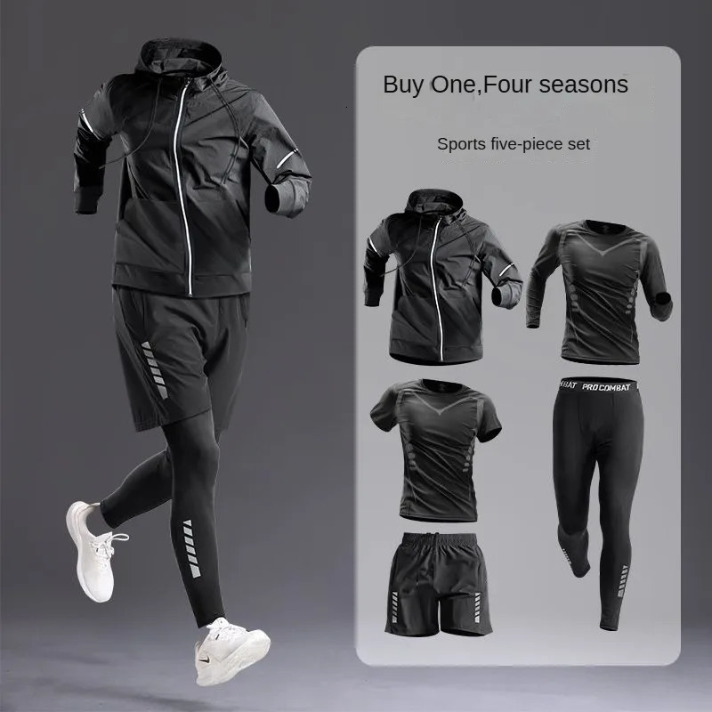 AllSeason Mens Sportswear SetSuit Tracksuit for Running Cycling Fitness Hikinggym clothing men jogging boxing5 pcs 241115
