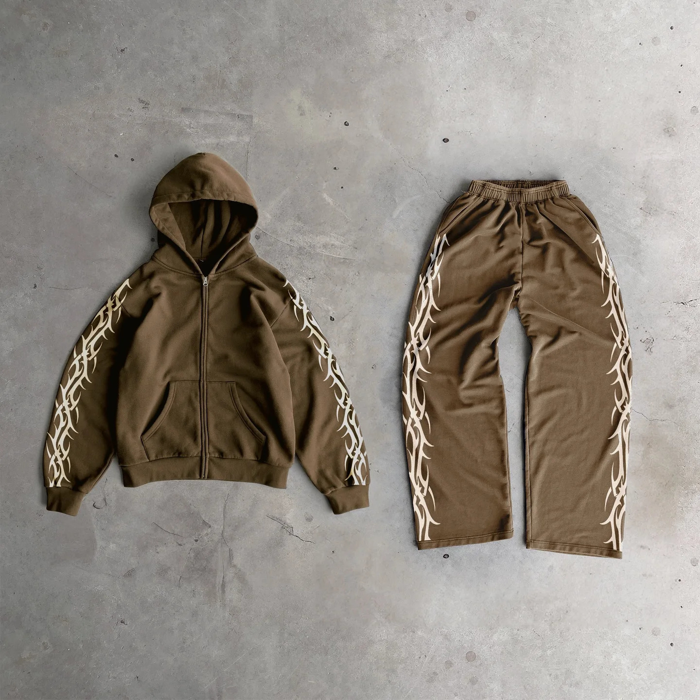 Y2k Vintage Drawstring Casual Bilateral Printing Sports Pant Street Autumn Winter Set Print Hooded Men Sweatshirts 241115