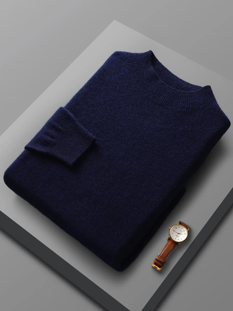 Spring and autumn 100% Merino wool pullover sweater cashmere knitted mens plain collar long sleeved basic clothing elegant top 241115