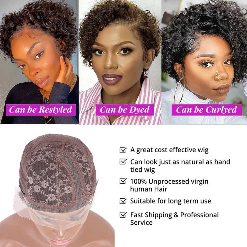 Female short bob wig curly human hair wig transparent lace front deep wave pre inserted hair clip 13X6X1 lace wig W241116