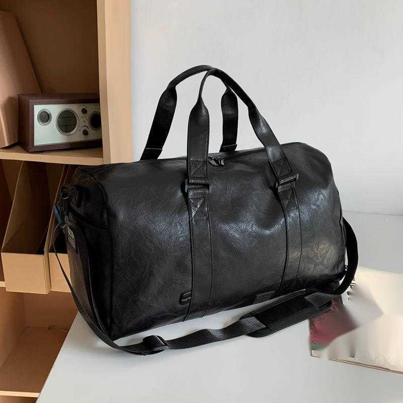 Korean Leather Mens Crossbody Fitness Bag Large Capacity Business Travel Luggage Bag Short Distance Travel Bag Womens Bag