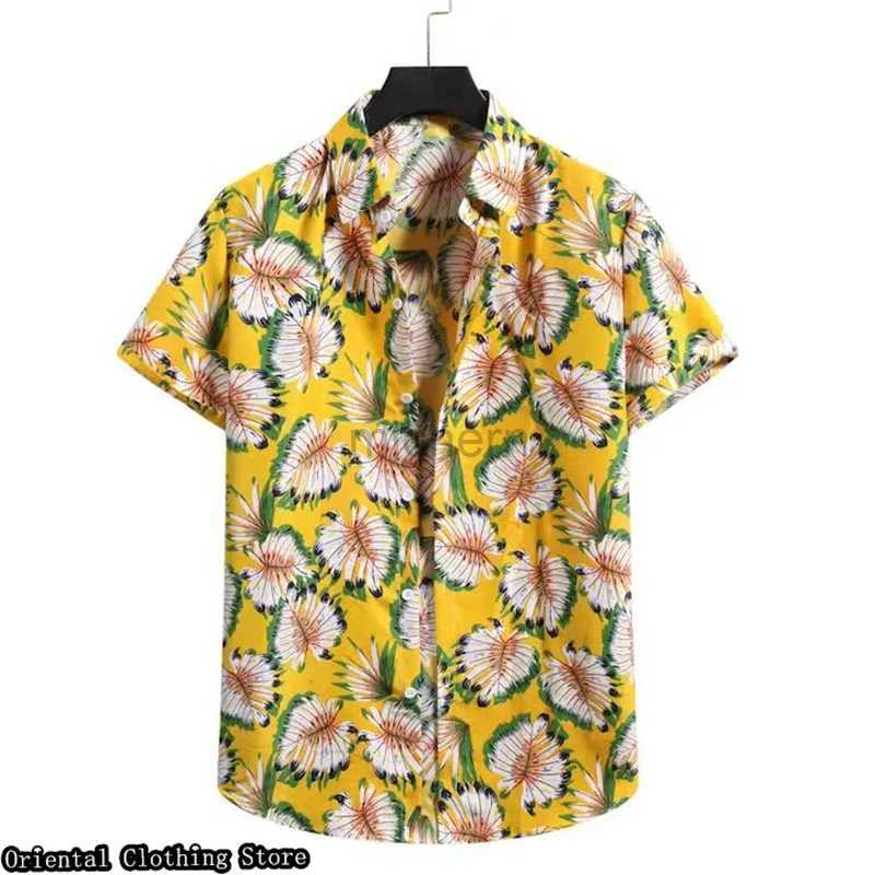 Men's Casual Shirts Hawaiian short-sleeved mens summer shirt 3D printed flower outdoor vacation casual clothing comfortable and breathable 240416