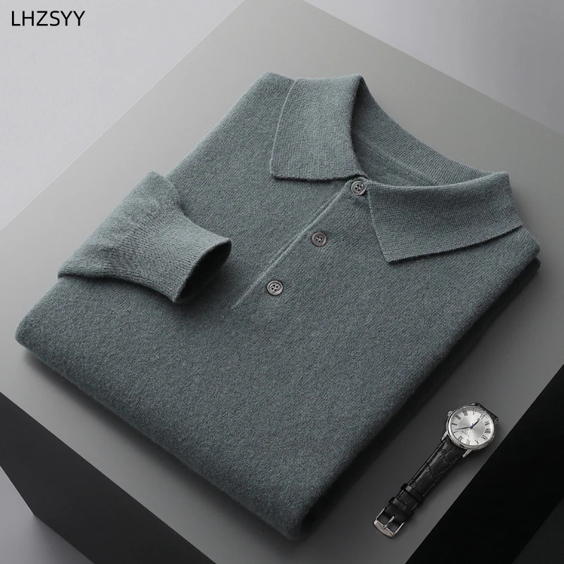 LHZSYY autumn and winter cashmere sweater mens POLO collar knitted floral casual shirt loose large bottom 241115