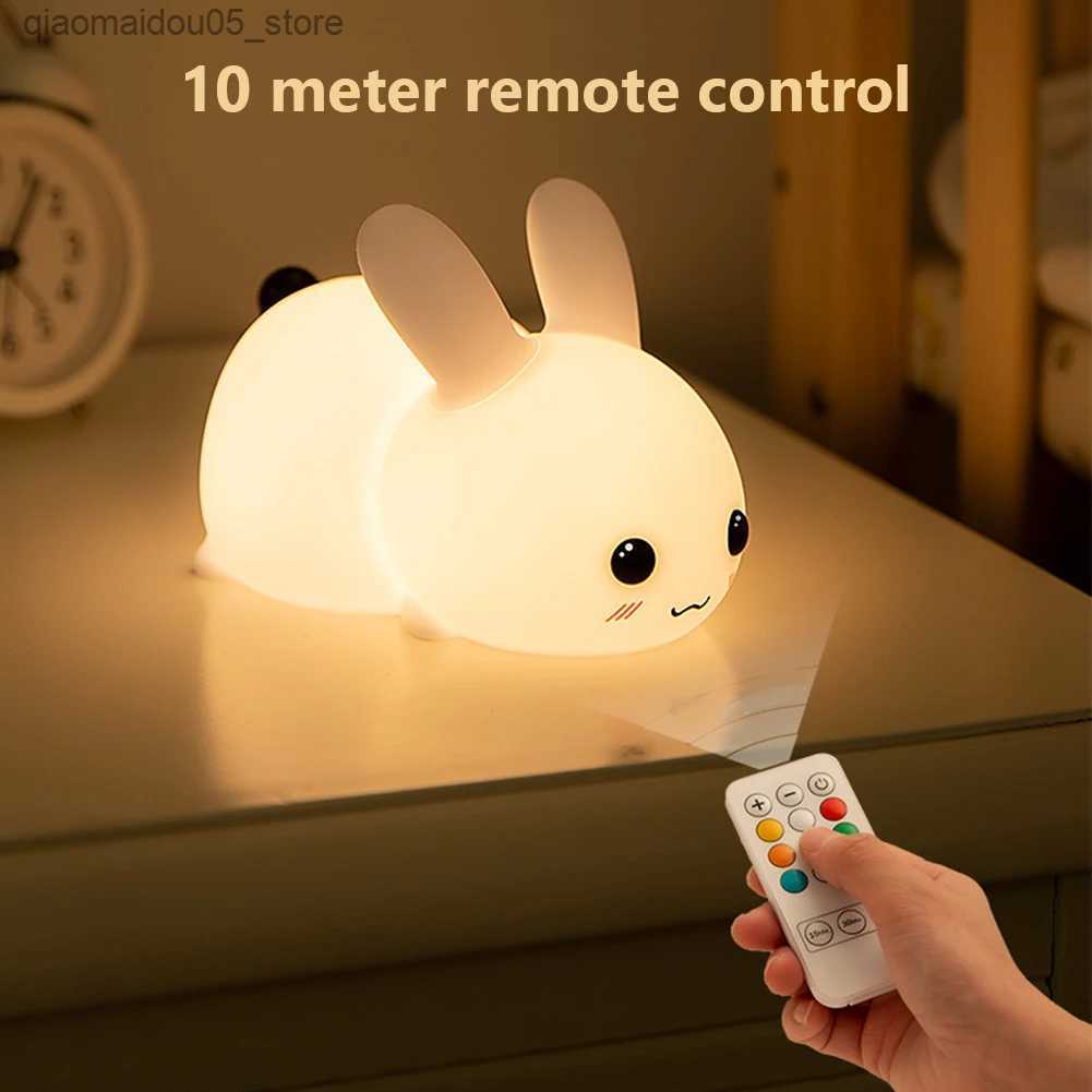 Lamps Shades Bunny Night Lights For Kids Two tone USB charging remote control touch bedside lights Baby daycare cute things Q240417