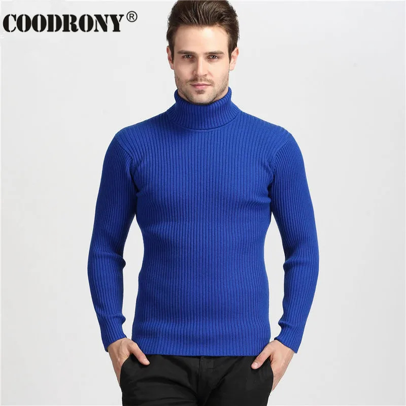 COODRONY Winter Thick Warm Cashmere Sweater Mens Turtle Neck Ultra Thin Fit Pulling Flower Classic Wool Knitted 241115