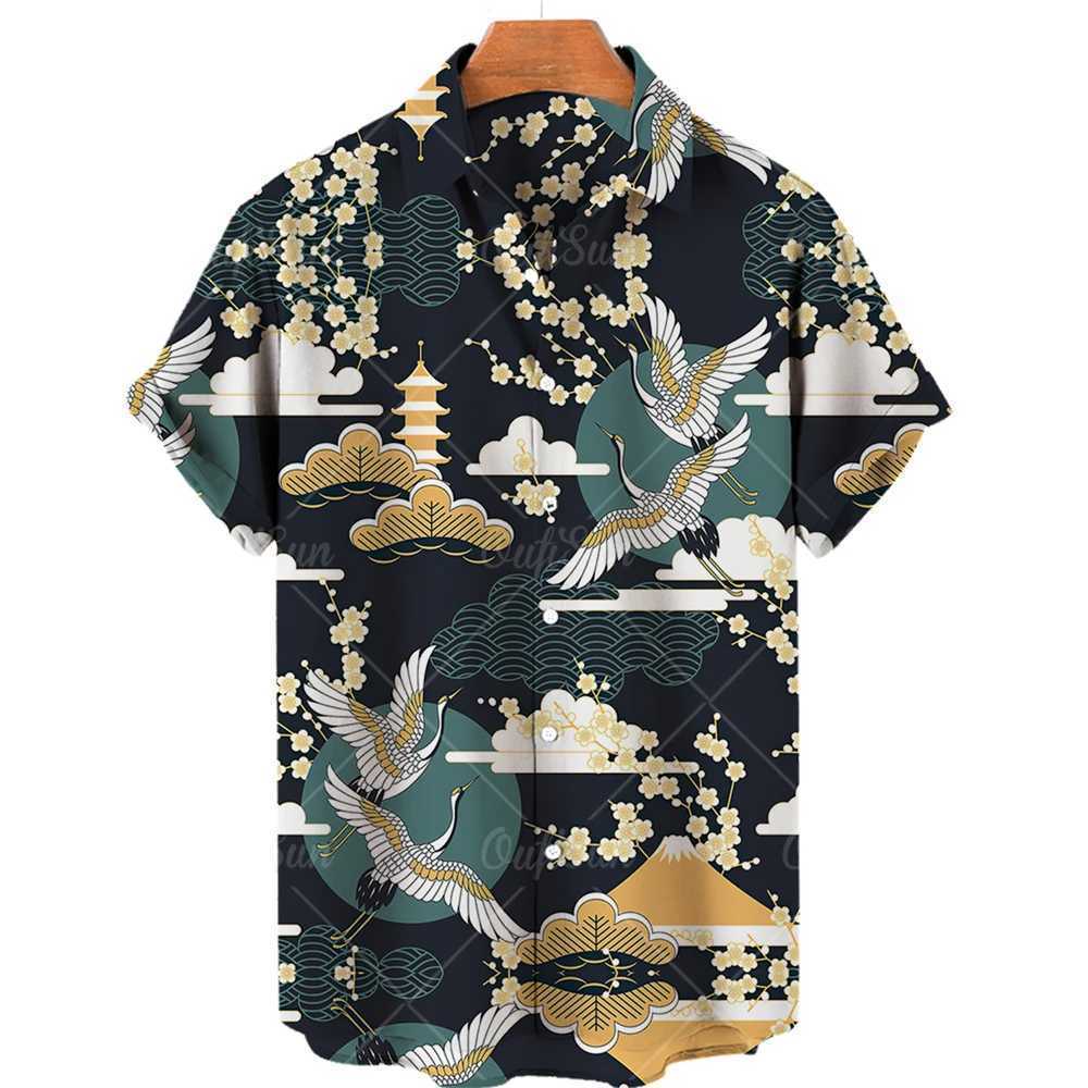 Men's Casual Shirts Animal Flamingo 3D Print Beach Hawaiian Summer Flower Shirt Short Sleeve Streetwear Loosed Camisa Social Blouse Men Cadiz 240