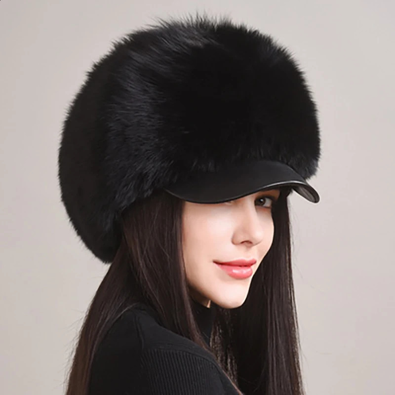 2024 Fashion Earflap Hat Winter Womens Real Fur Hats Headgear Russian Girls Beanies Cap 241116