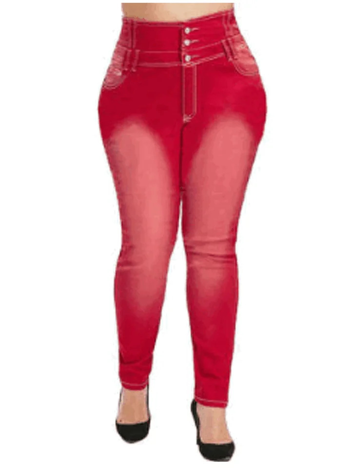 Plus Size Jeans For Women High Wasited Denim Pants for Big Curve Style Button Front Waist Taper Leg ouc078 241115