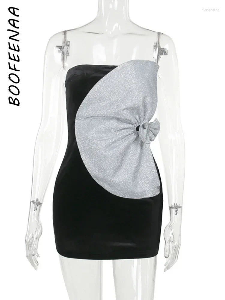 Casual Dresses BOOFEENAA Glitter Patchwork Black Velvet Tube Top Short For Women Sexy Celebrity Party Dress Ladies 2024C69-BH18