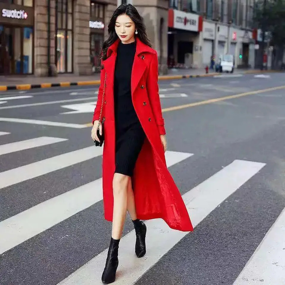 Fashion wool coat womens wool coat winter slim fit Hepburn style extra long knee temperature coat womens trend. 241115