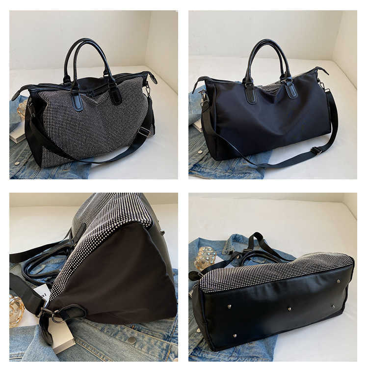 Large Capacity Travel Bag Womens Casual Korean Version Handbag Sequinlaid Diamonds Sports and Fitness Bag Crossbody Travel Luggage Bag