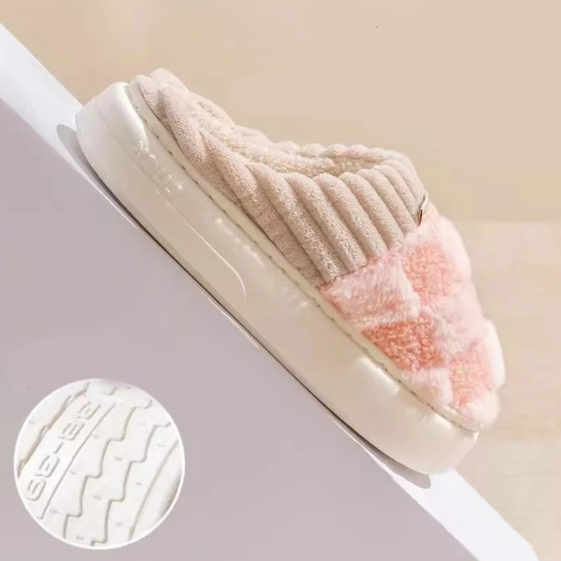 Cotton slippers for women spring autumn winter indoor anti slip home warm home winter fur plush couple men 241115