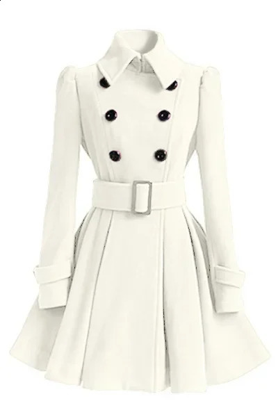 Winter Women Woolen Coat Windbreaker Multicolor Belt Bandage Top White Wool Blend Girls Dress Jacket Thick Ladies Tops 241116