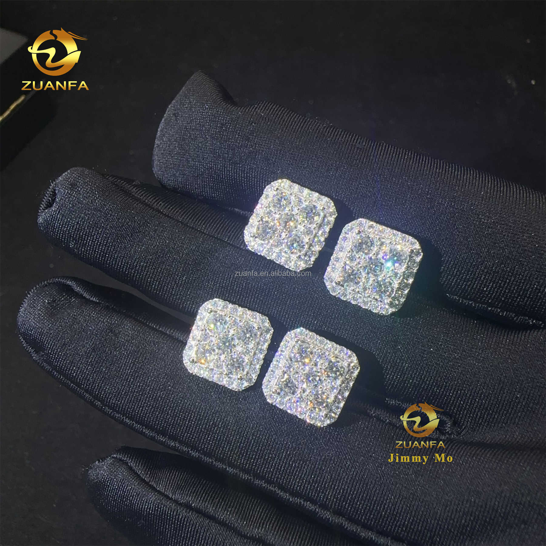 Drop Shipping Popular Square Shape Pass Diamond Testser iced out hip hop sterling silver moissanite Diamond Stud Earrings Men