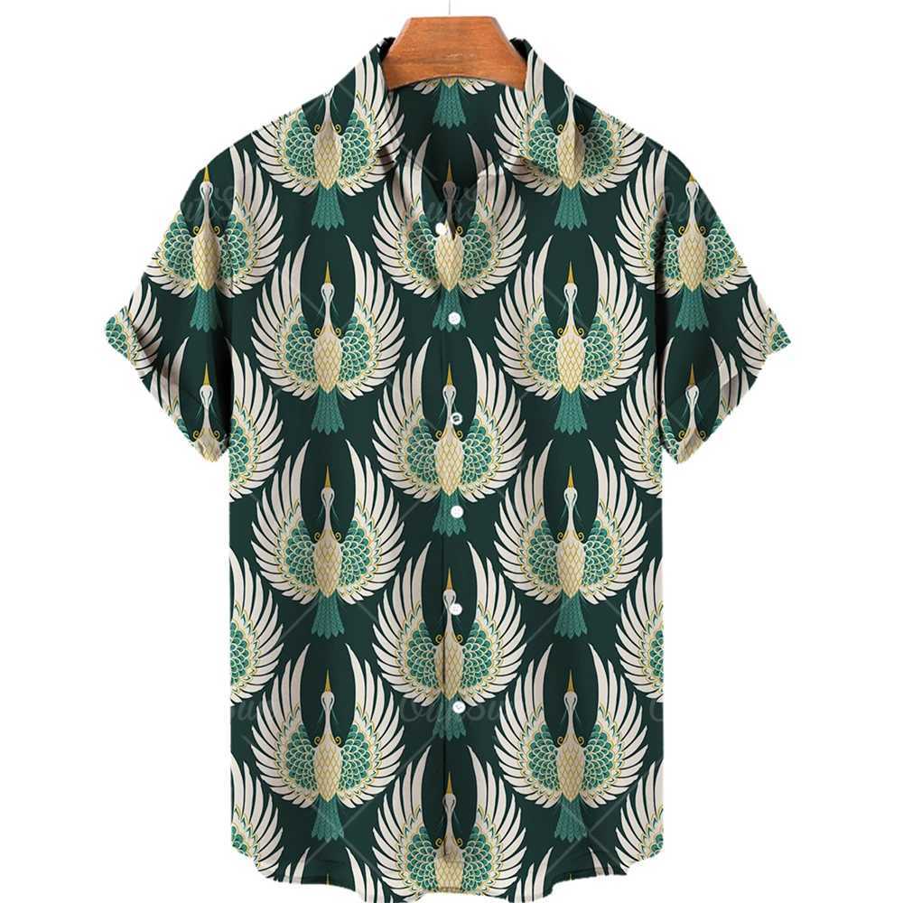 Men's Casual Shirts Animal Flamingo 3D Print Beach Hawaiian Summer Flower Shirt Short Sleeve Streetwear Loosed Camisa Social Blouse Men Cadiz 240