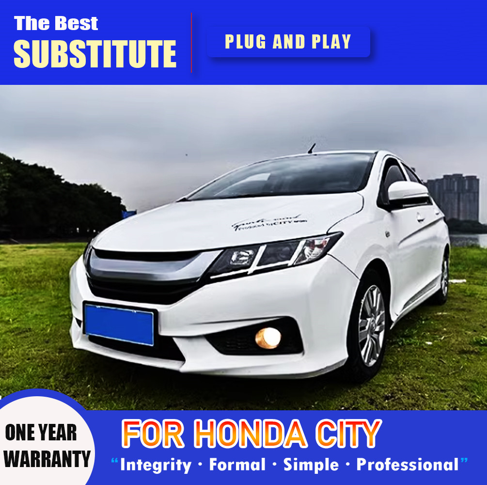 Car Styling for Honda City 20 15-20 19 Head Lamp Upgrade Double U DRL Projector LED Lens Signal Lamp Head light Assembly