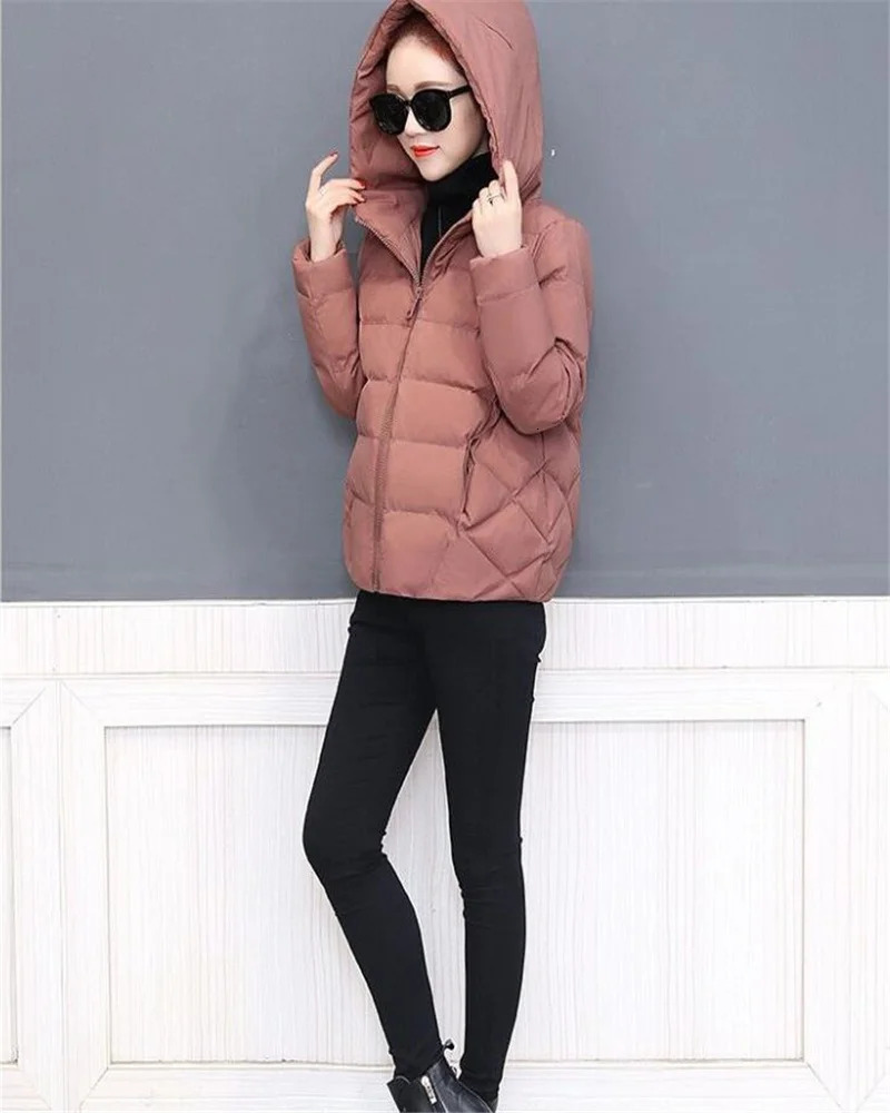 Short Hooded Cotton Jacket Women Parka Coats Autumn Winter Windproof Warm Outwear Solid color Padded 4XL 5XL Zip 241108